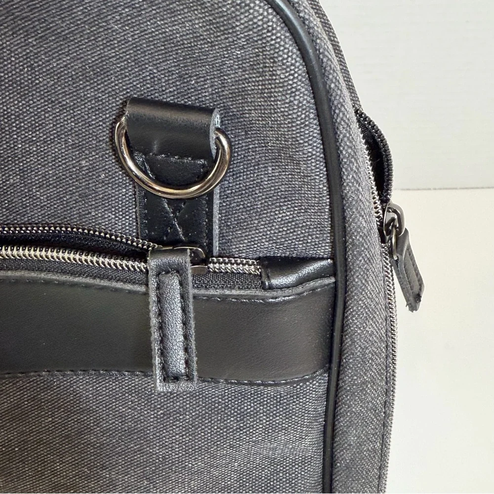 John Varvatos Canvas Tote Lightweight Laptop Messenger Bag Vegan Leather Trim